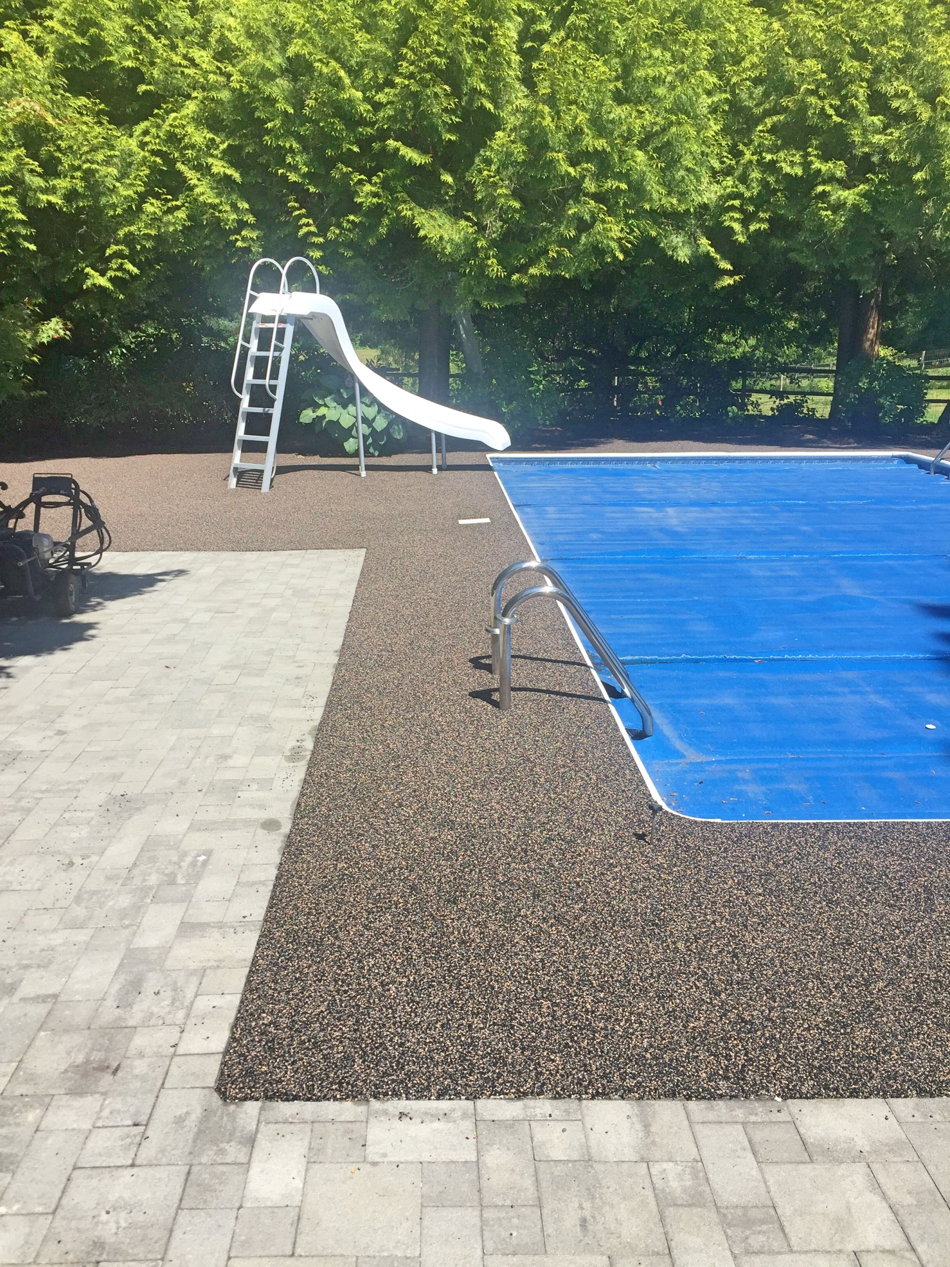 brown rubber pool deck Green Tech Resurfacing, Langley, BC