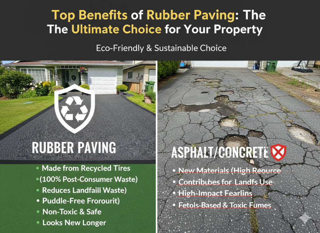 Comparison of cracked asphalt vs durable rubber paving driveway