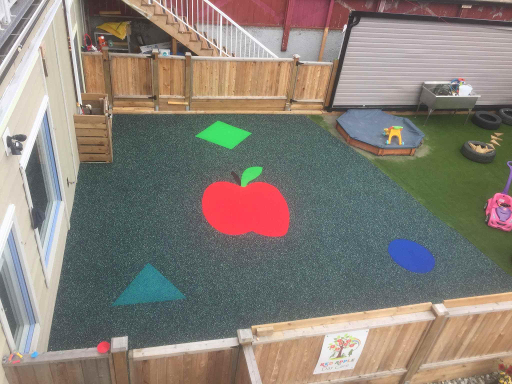 Daycare play area resurfacing with rubber paving, Delta BC