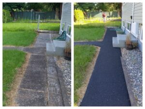 Before and after side walkway, black recycled rubber paving, Surrey, BC