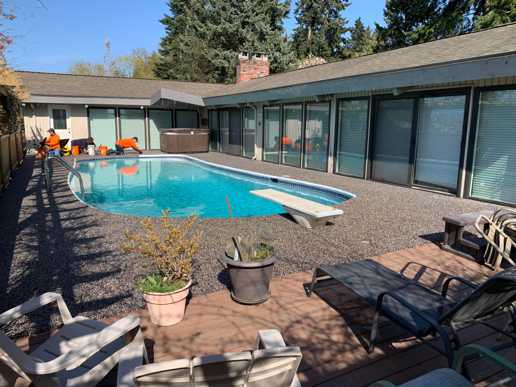 brown and beige rubber pool deck custom colours. Landner, BC