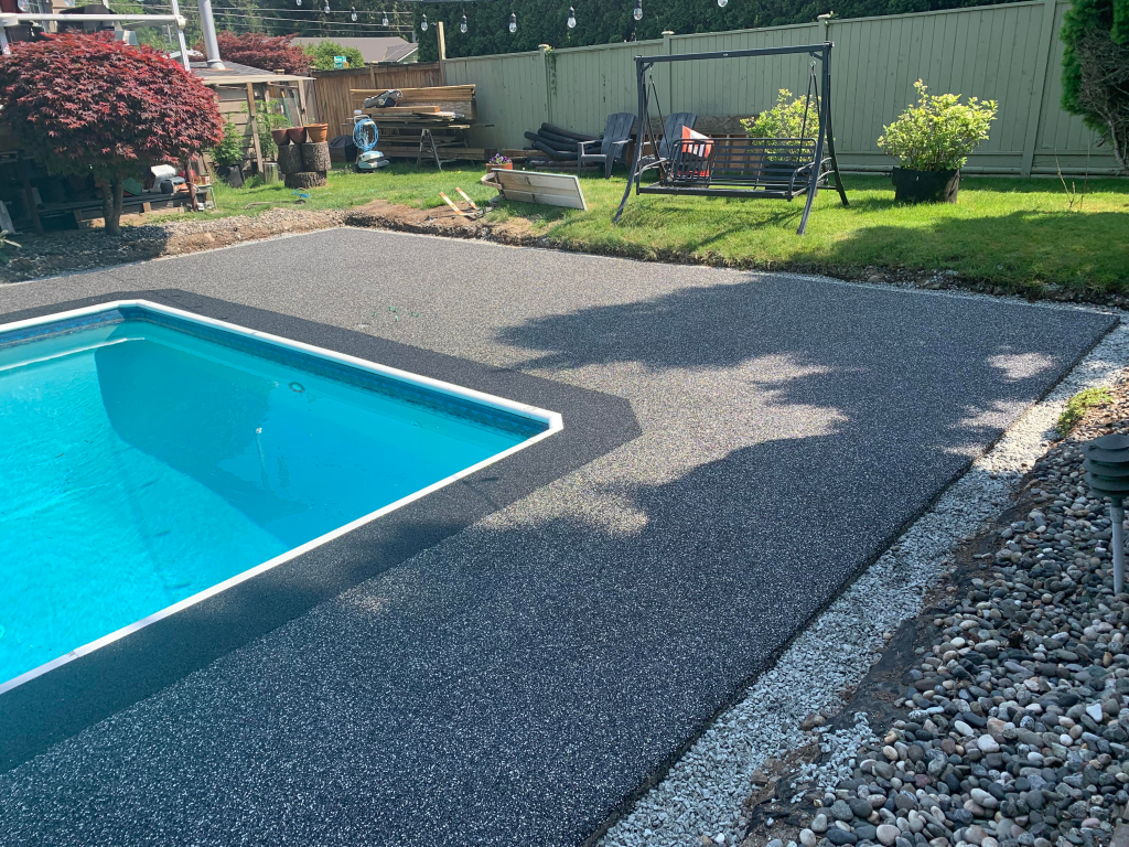 Rubber Paving Grey and black mix with rubber coping, Langley, BC